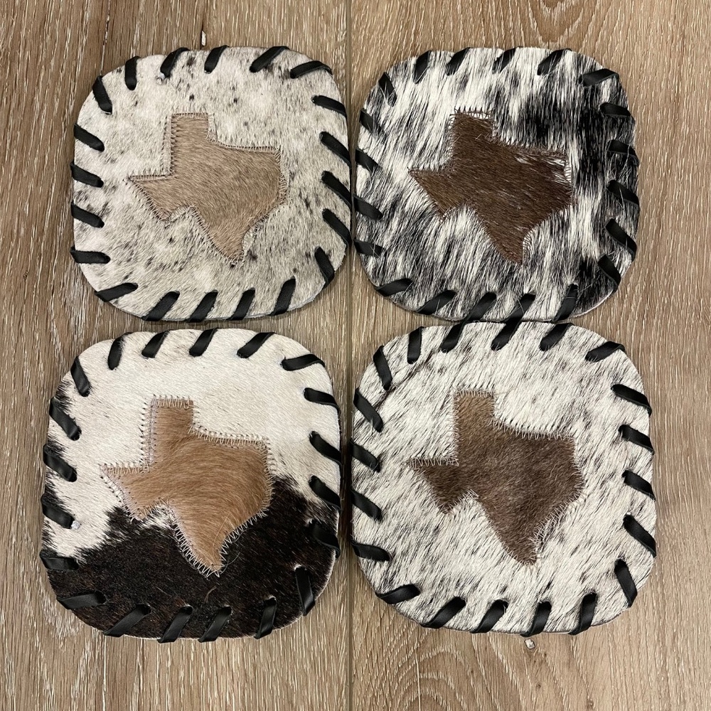 NWT Texas Cowhide Leather Coasters ~ Set of 4